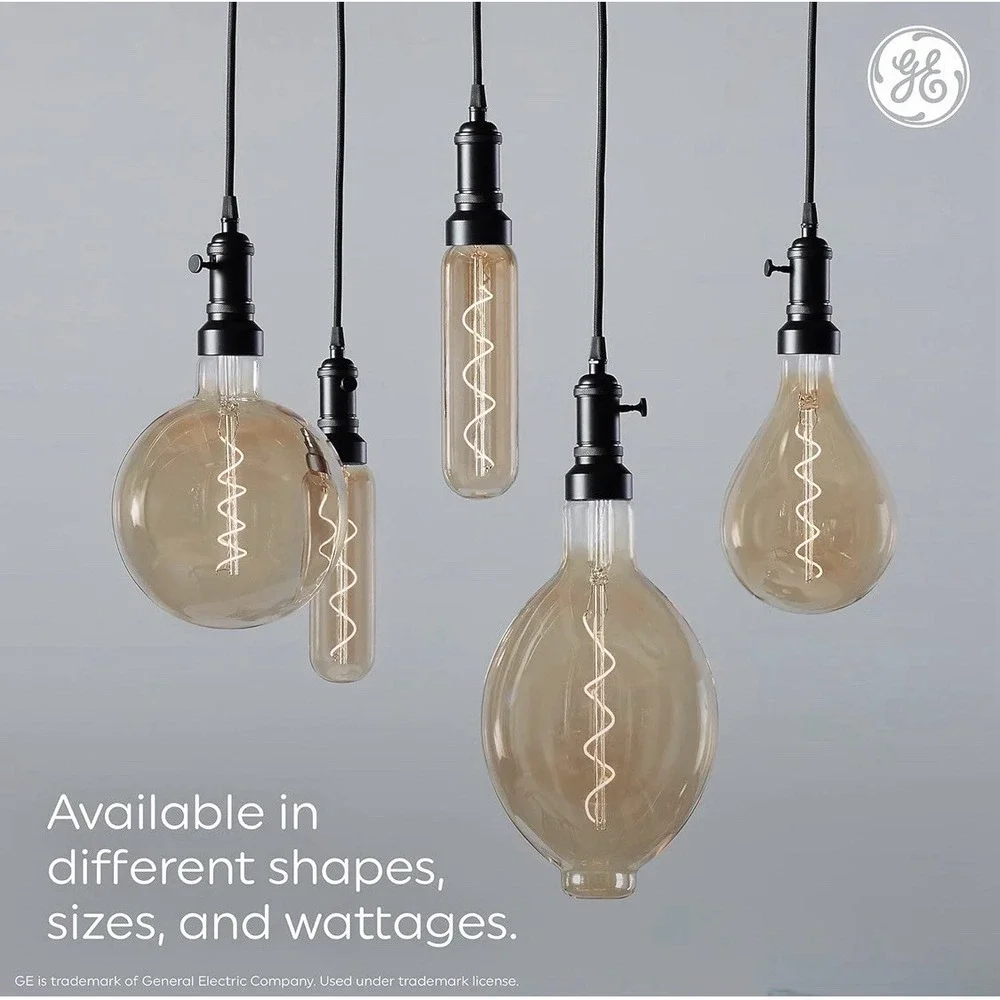 GE Vintage Style Amber Glass LED PS52 Dimmable 40w Medium Base Large Pear Tested